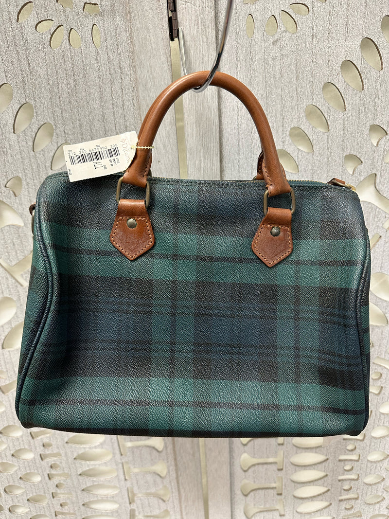 POLO RALPH LAUREN Coated Canvas Navy/Green Tartan Plaid Handbag