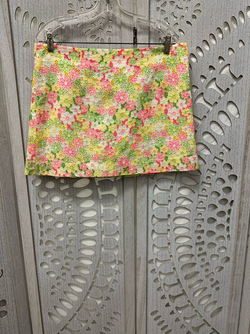 Lilly Pulitzer Polyblend Pink/yellow/green Tate Multi Floral Size 12 Skirt