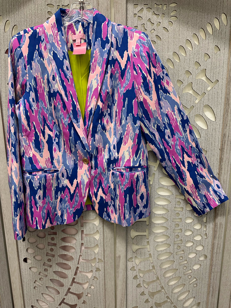 Lilly Pulitzer Modal Blend Blue/Pink/white Abstract Size 6 Jacket