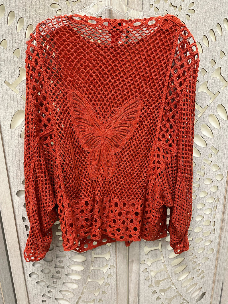 Christina Cotton Blend Burnt Orange Open Weave Size L Sweater