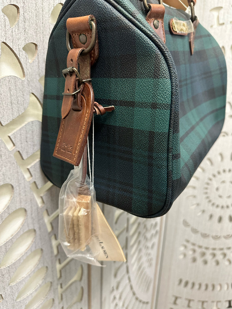 POLO RALPH LAUREN Coated Canvas Navy/Green Tartan Plaid Handbag