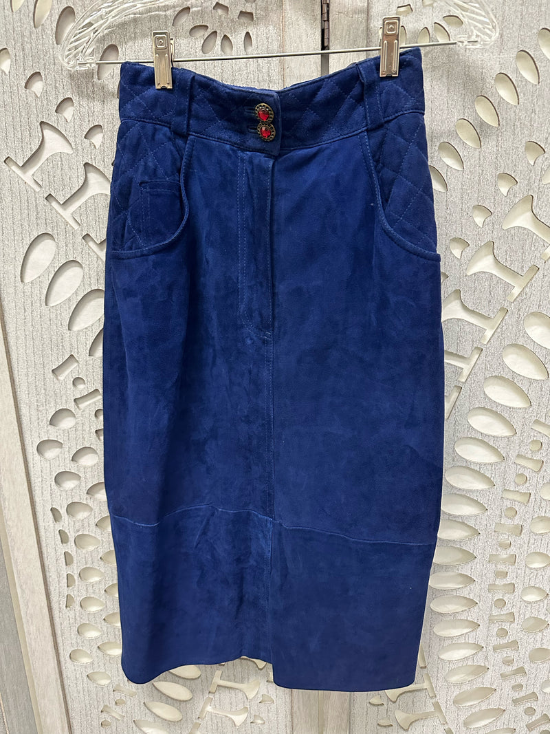 Louis Feraud Faux Suede Dark Blue Solid Size 6 Skirt