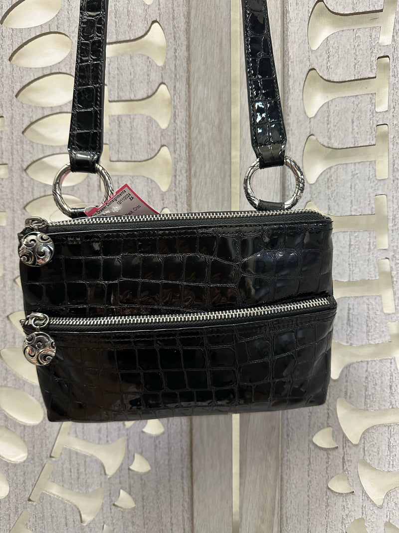 BRIGHTON Patent Leather Black Croc Handbag