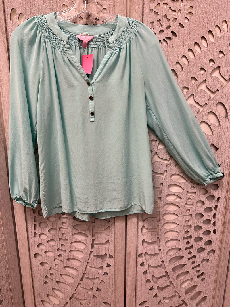 Lilly Pulitzer Silk Aqua Solid Size XS Blouse