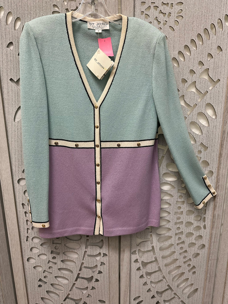 St. John Collection Wool/Viscose blue/lavender/ivory 3 tone Size 4 Jacket