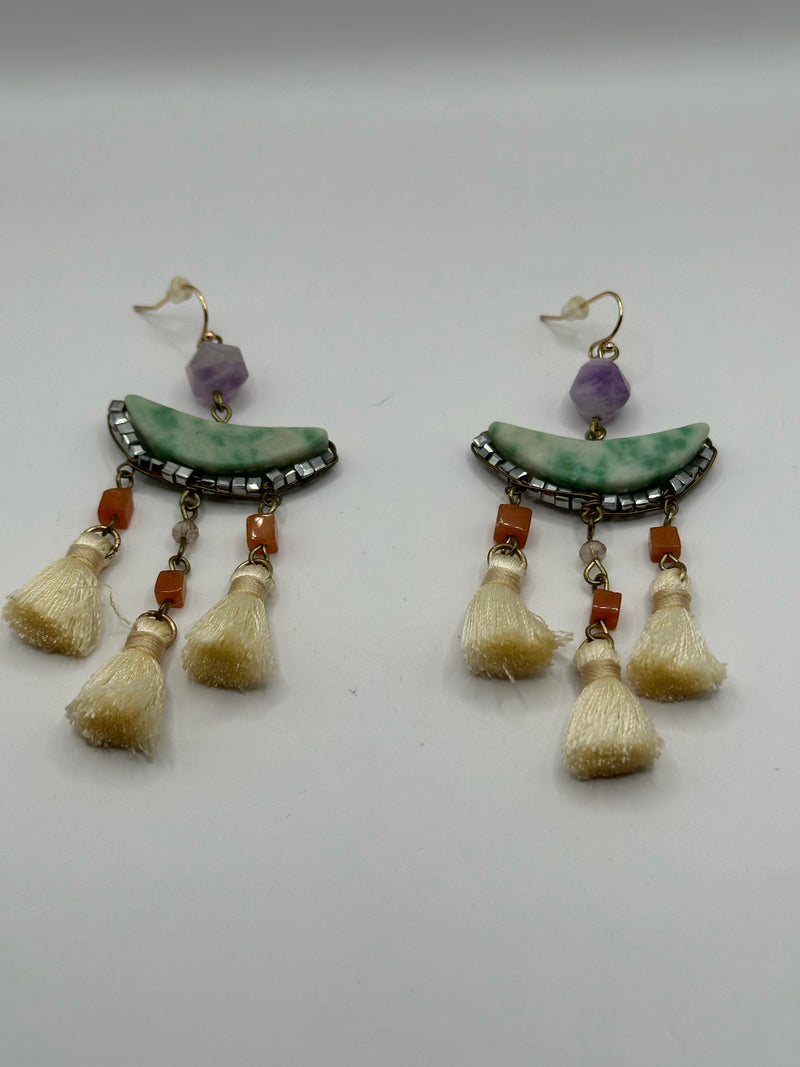 No Brand Semi Precious Stones green/purple/orange Earrings