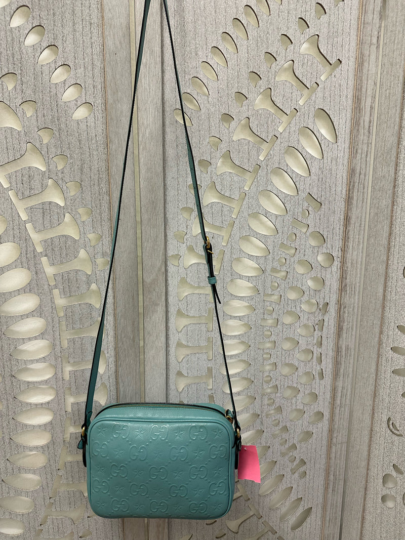 GUCCI Leather Aqua Monogram Handbag