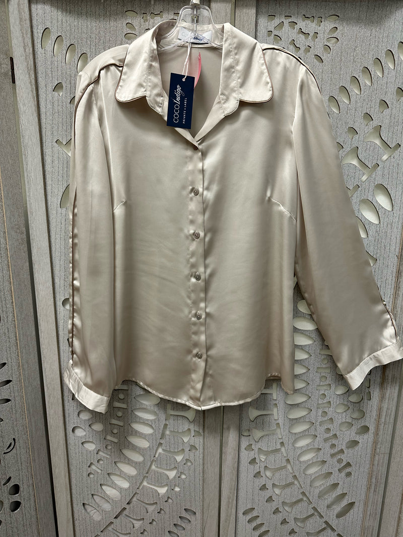 Coco Indigo Silk Blend Beige Solid Size XL Blouse