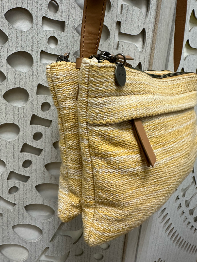 Lucky Brand Woven Yellow/White Abstract Stripe Handbag