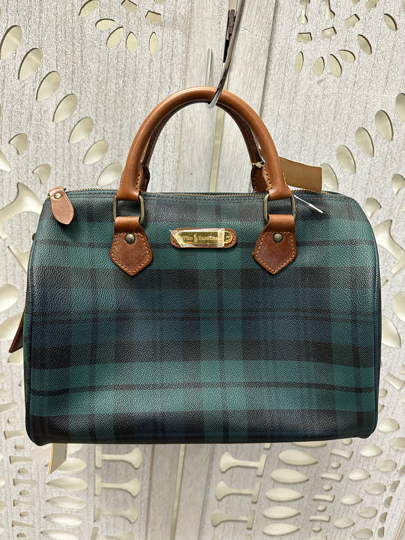 POLO RALPH LAUREN Coated Canvas Navy/Green Tartan Plaid Handbag