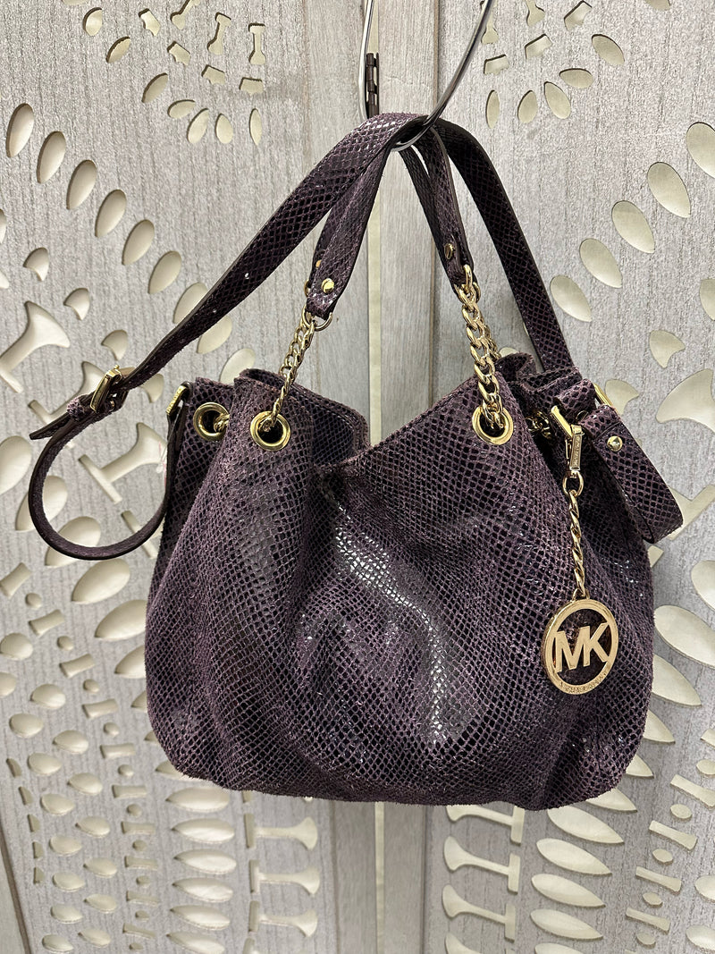 Michael Kors Leather EGGPLANT Snakeskin Texture Handbag