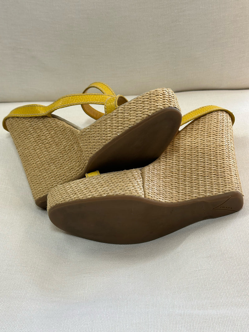 Prada Leather Yellow Size 39 Wedges