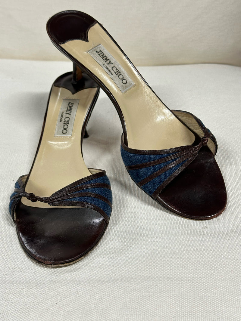 Jimmy Choo Leather/Fabric Brown/denim Size 40.5 Mules