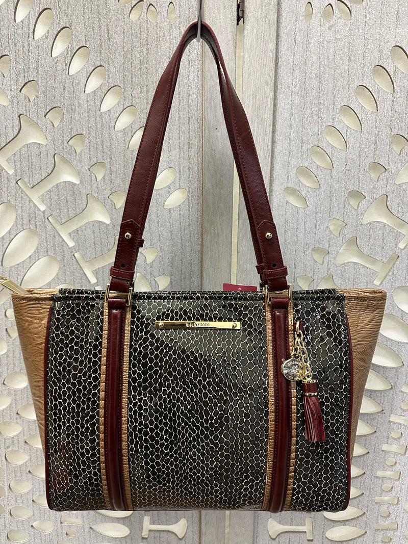 Brahmin Leather Black/wine/gold Size Handbag