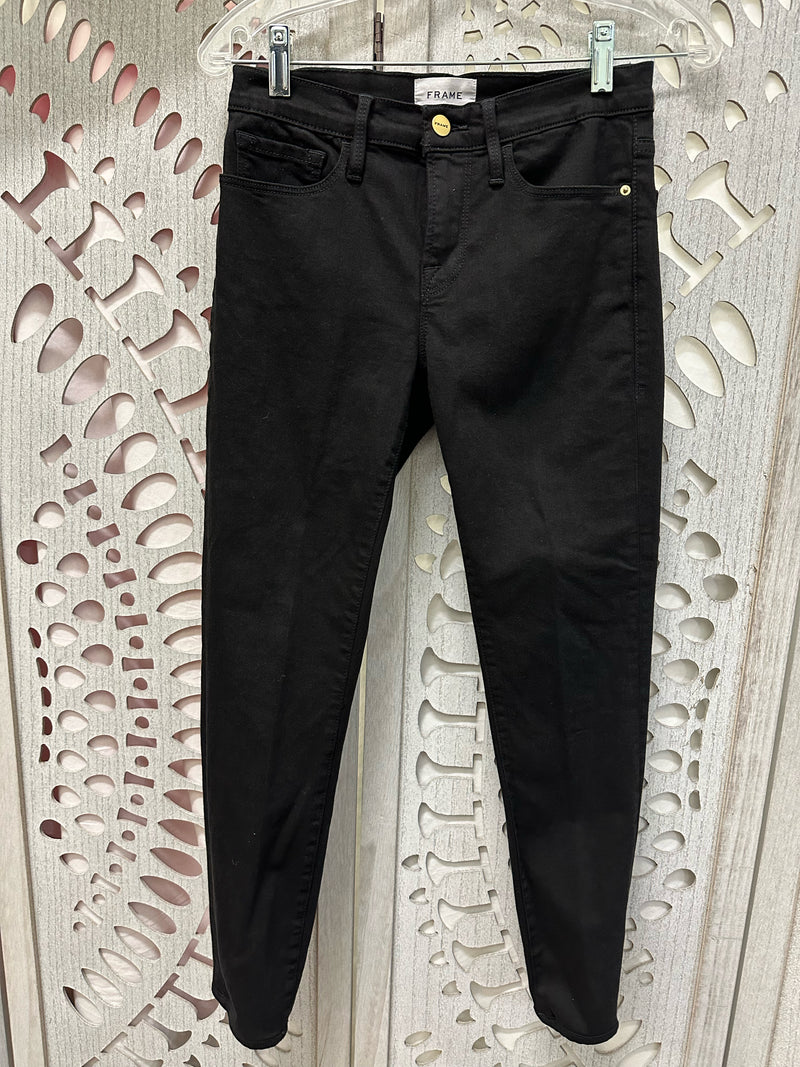 Frame Cotton Blend Black Denim Solid Size 2 Jeans