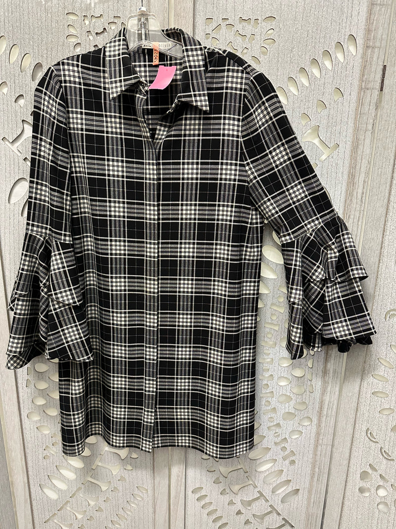 alice & olivia Polyester/Viscose Black/White Plaid Size M Dress