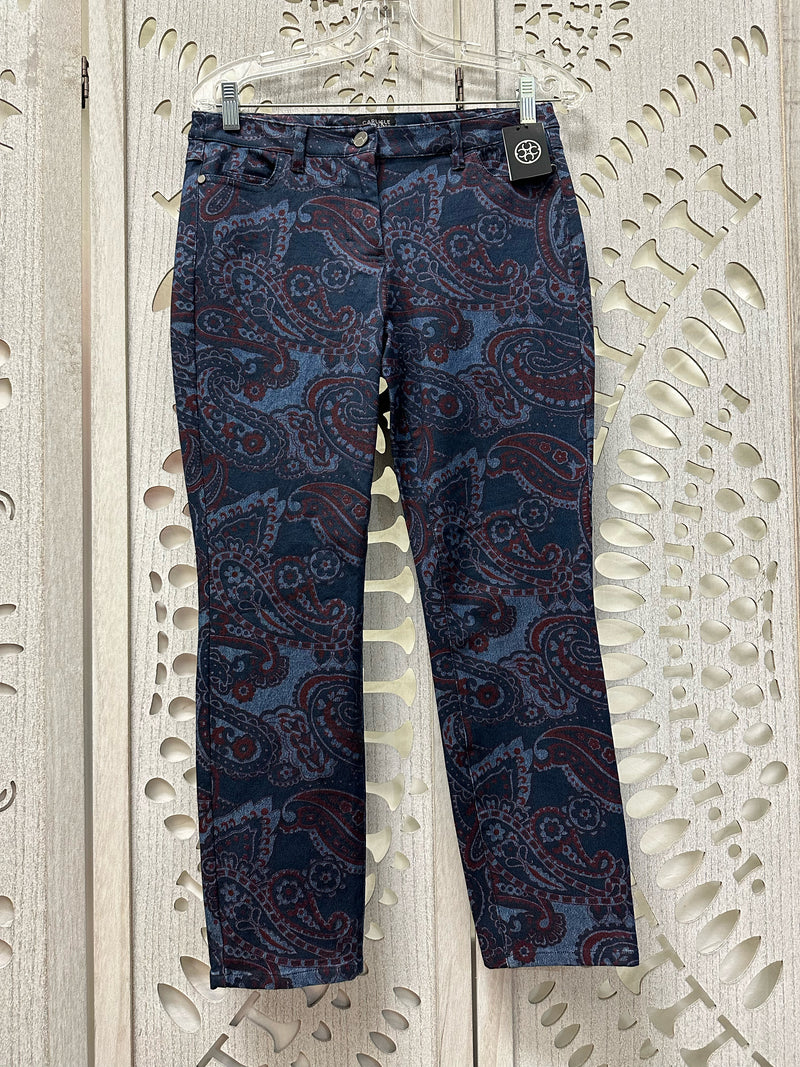 Carlisle Cotton Blend Burgundy/navy/blue Paisley Size 4 Pants