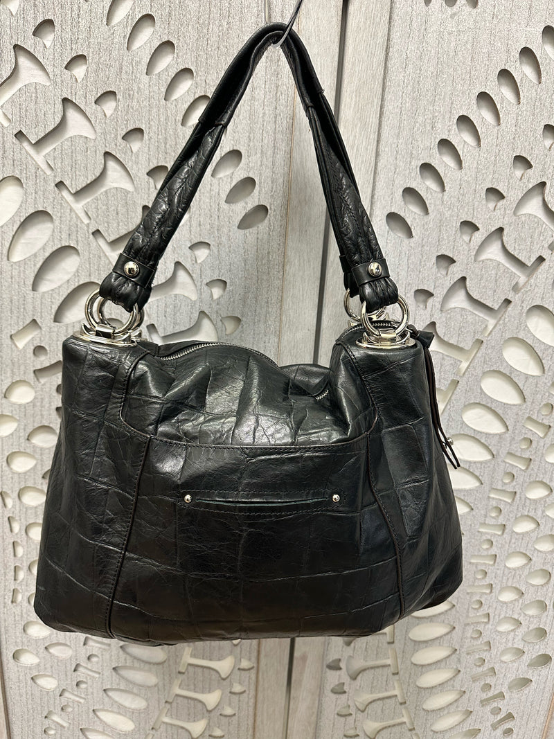 B Makowsky Leather Black Reptile Handbag