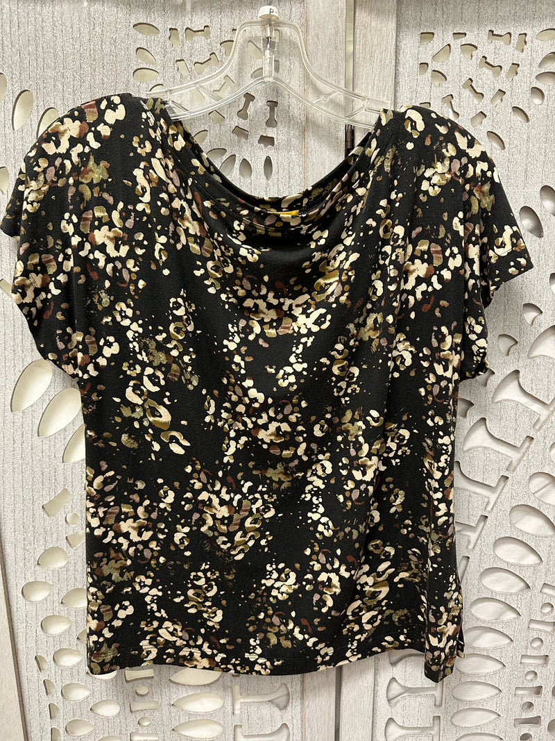 St. John Rayon Blend black/cream/taupe abstract floral Size P Blouse