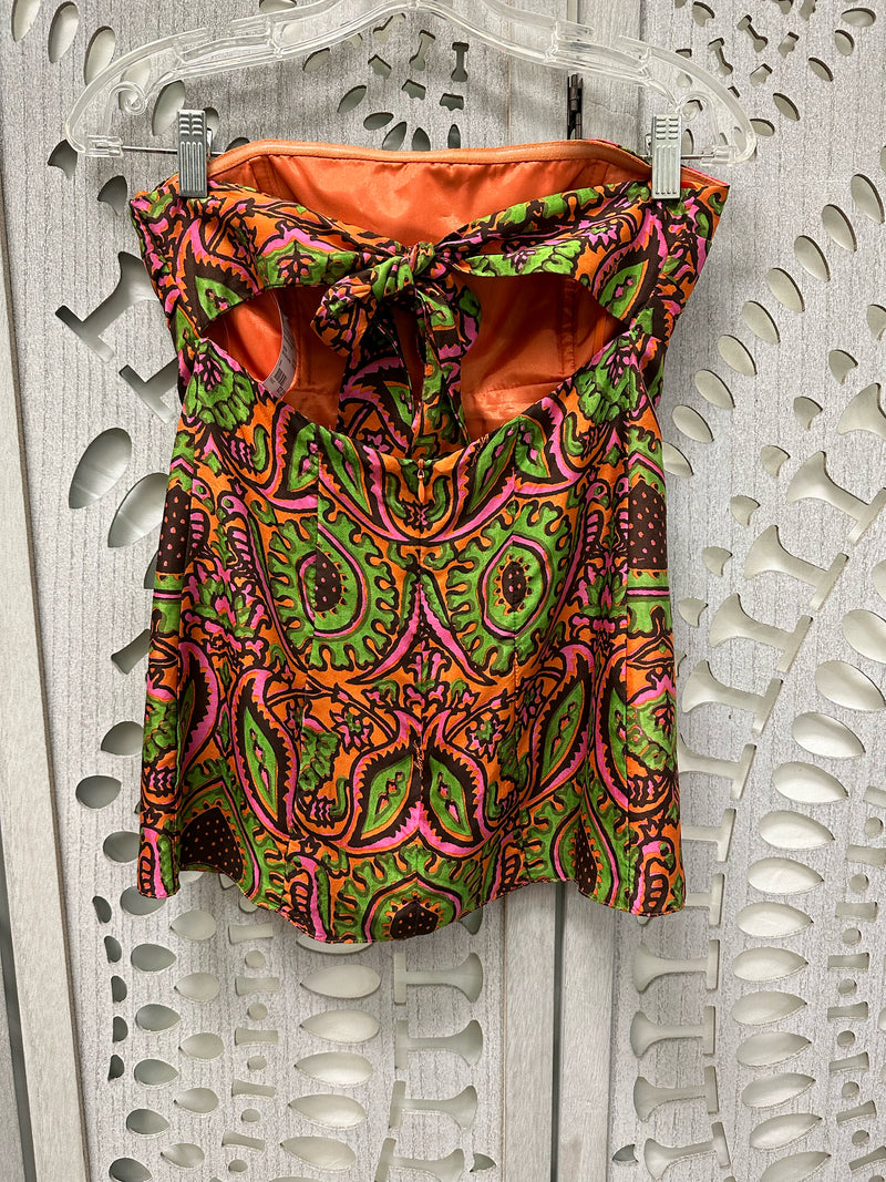Milly Silk orange/green/pink Abstract Paisley Size 6 Blouse