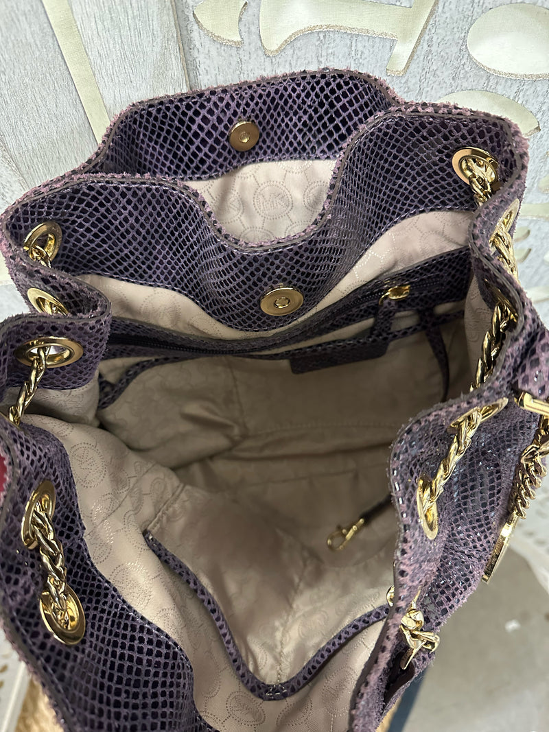 Michael Kors Leather EGGPLANT Snakeskin Texture Handbag