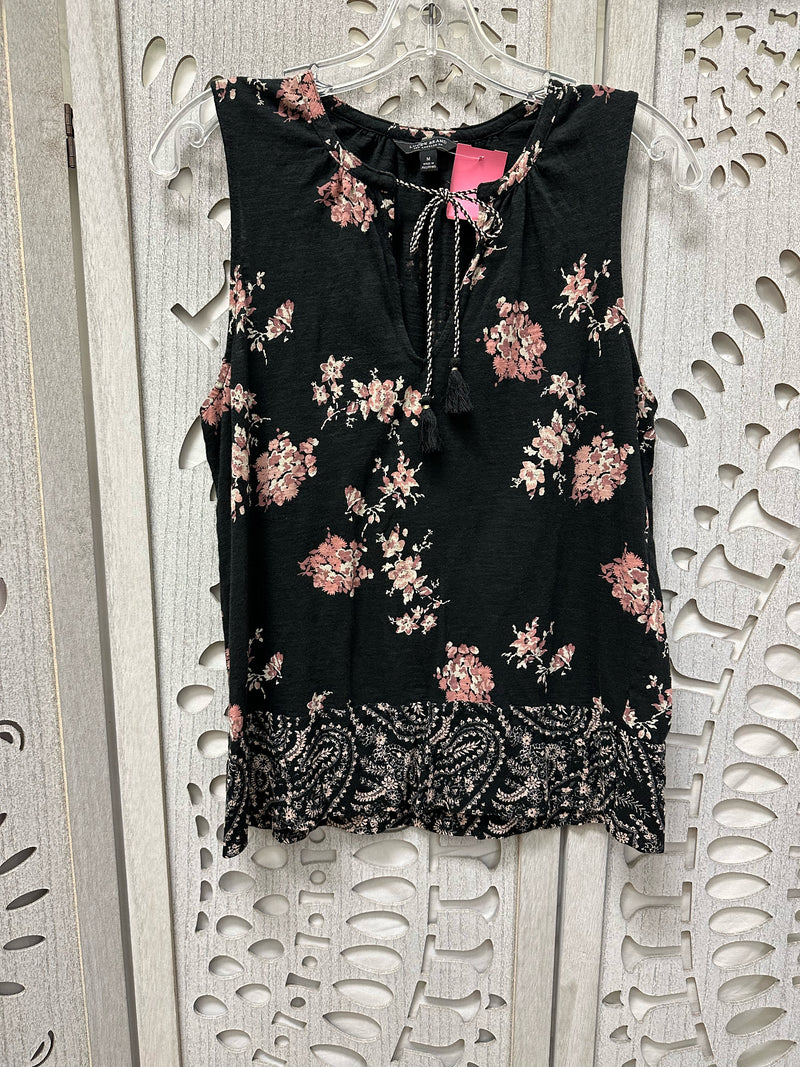 Lucky Brand Cotton Black/Pink Floral Size M Blouse