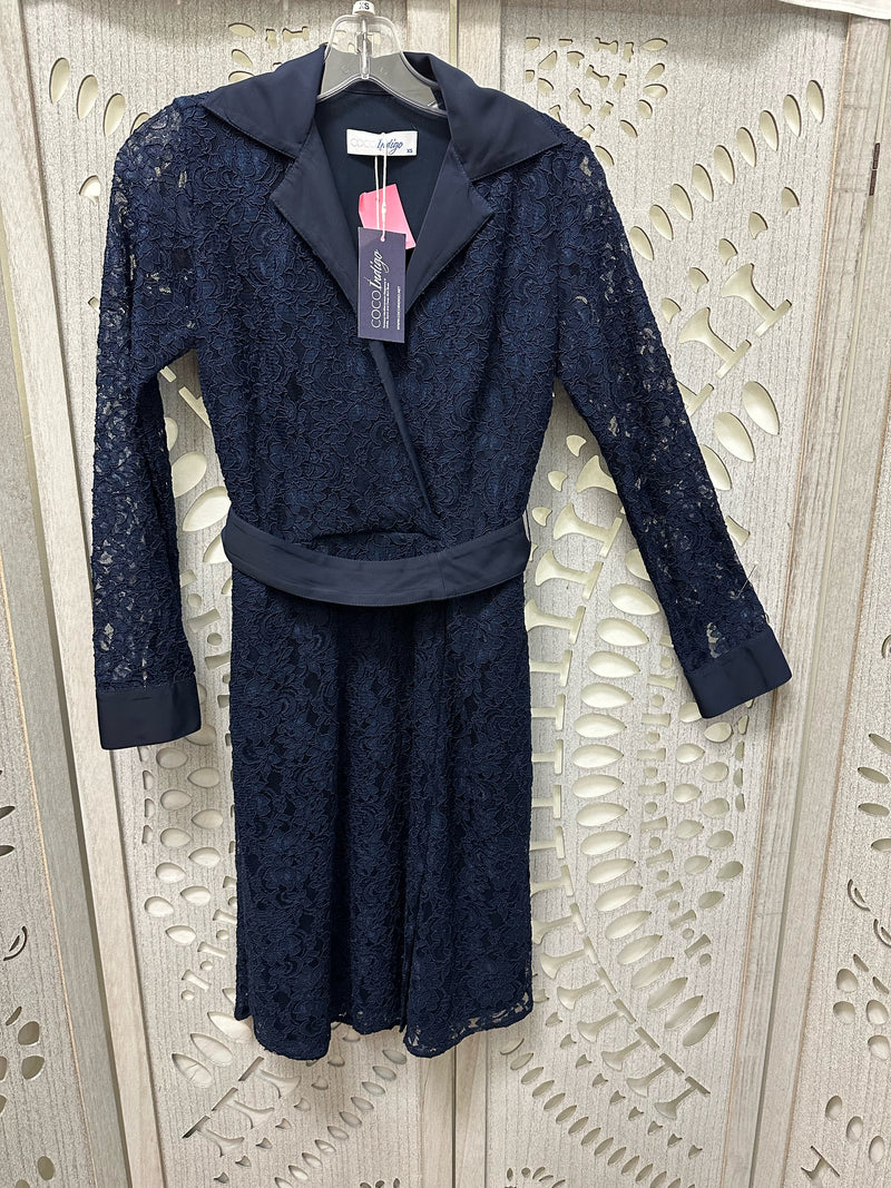 Coco Indigo Poly Blend Navy Solid Size XS Dress