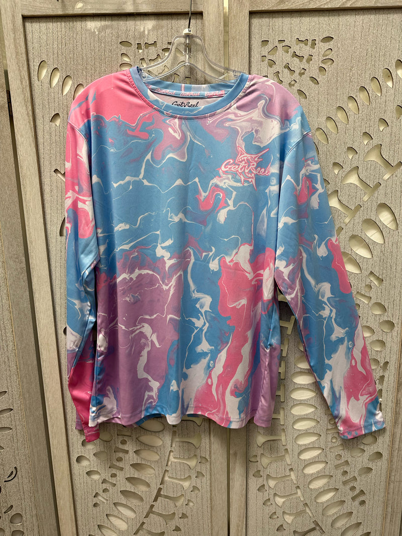 Get Reel Polyester White/pink/blue Abstract Size M Athletic Wear