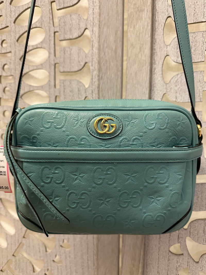 GUCCI Leather Aqua Monogram Handbag