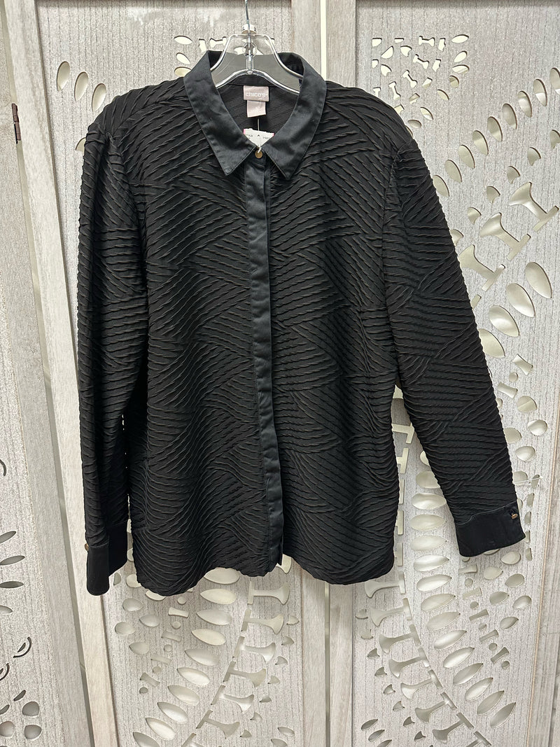Chico's Polyblend Black Textured Size 3 Blouse