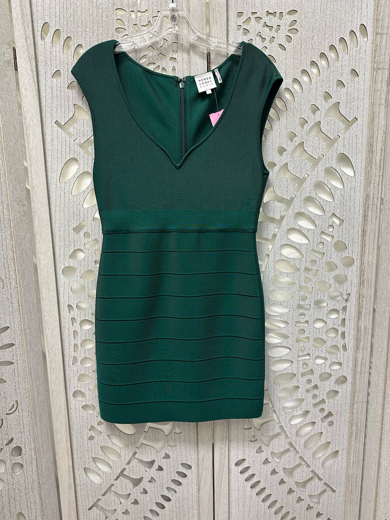 Herve Leger Rayon Blend Hunter Green Solid Size L Dress