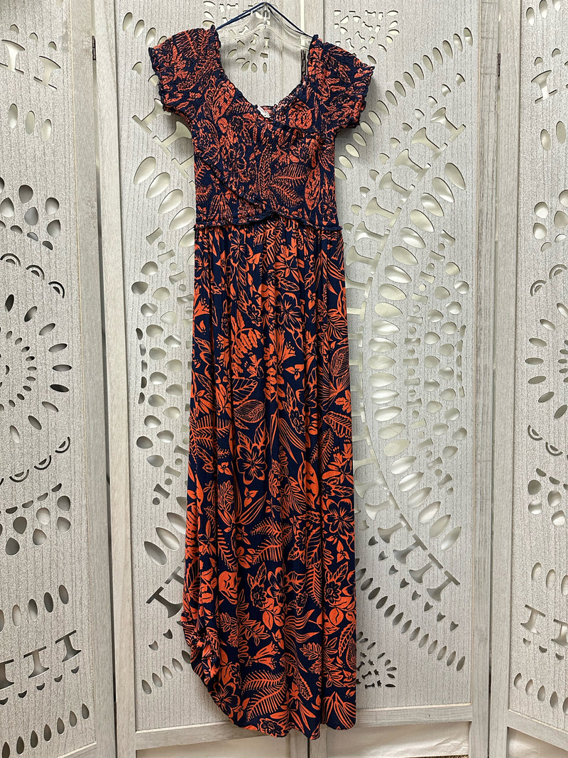 AQUA Rayon Coral/navy Floral Size S Dress