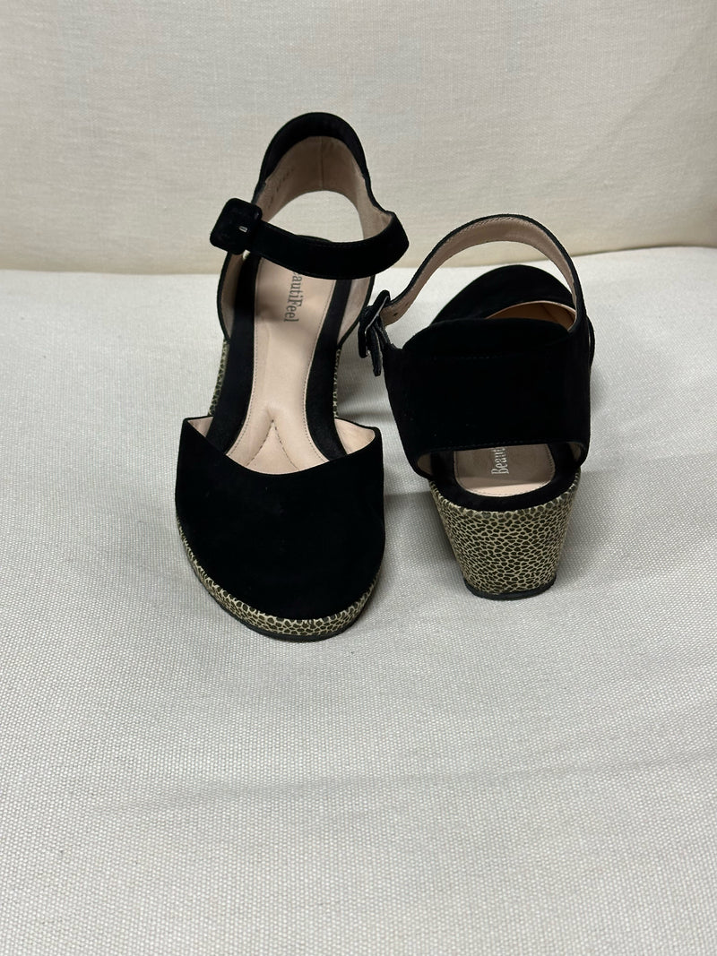 Beautifeel Leather/ Suede Black/Gold Size 40 Wedges