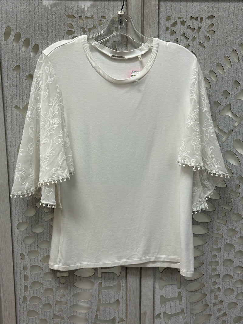 Elie Tahari Rayon Blend White Embroidered Size M Blouse