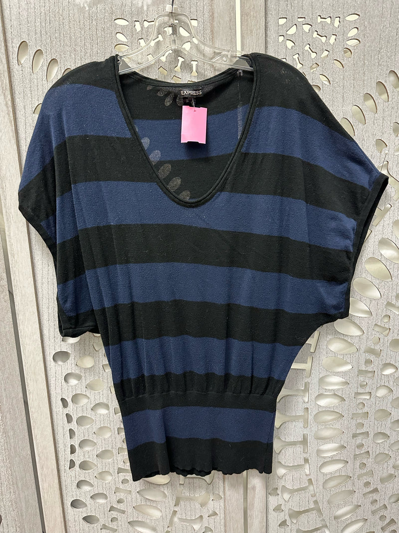 Express Cotton Black/Blue Horizonal stripes Size L Shirt