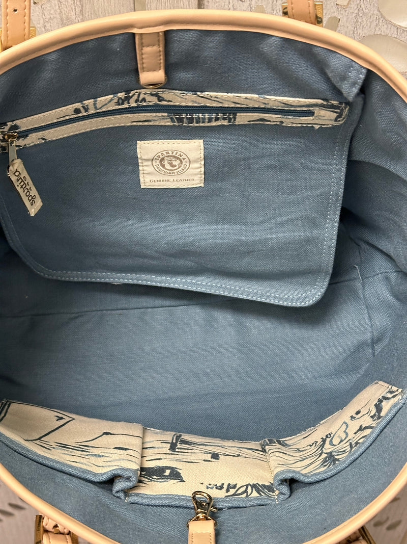 Spartina 449 Canvas/Leather Blue/Cream Daise Seascape Handbag