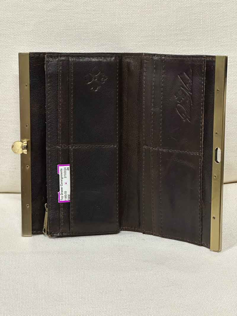 Patricia Nash Leather Dark Brown/bronze Bark Leaves Collection Wallet