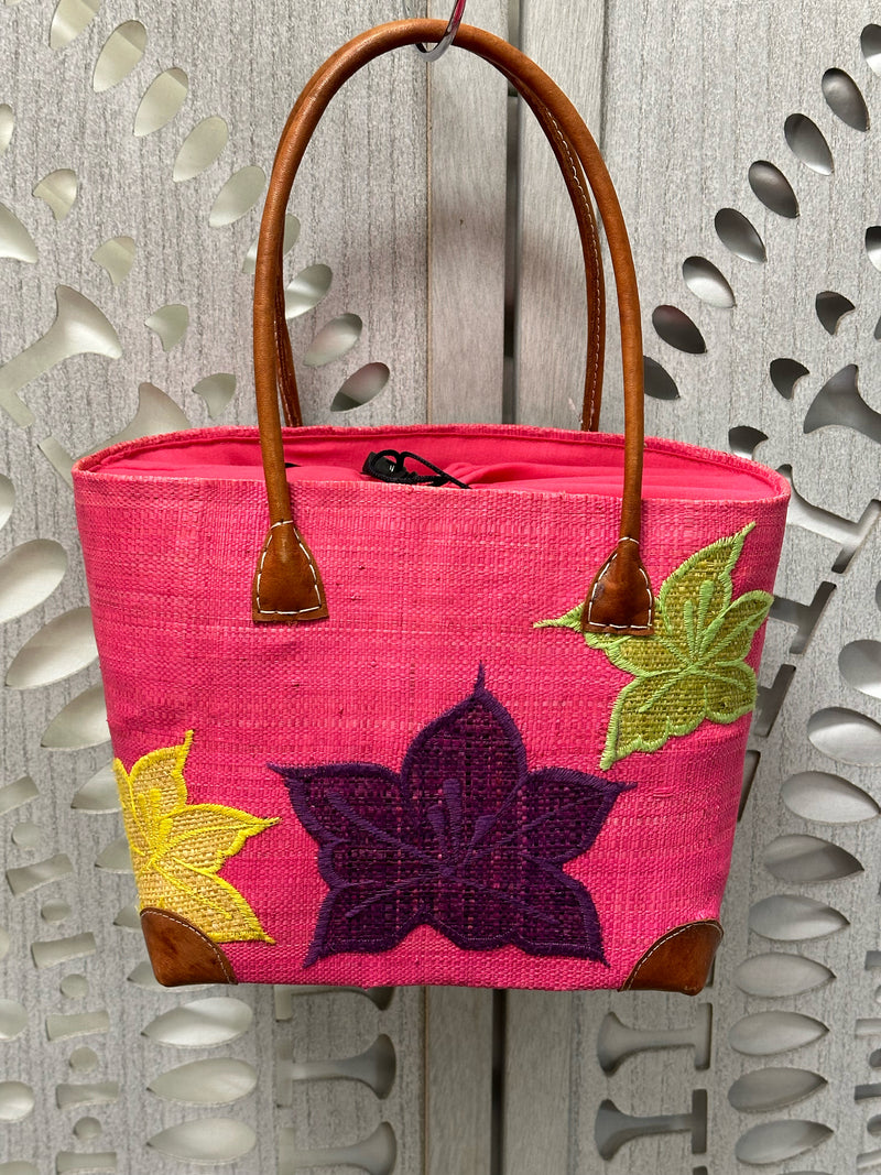 No Brand Burlap Pink/Purple Floral Handbag