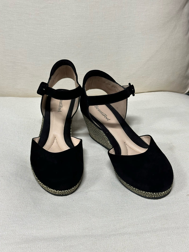 Beautifeel Leather/ Suede Black/Gold Size 40 Wedges