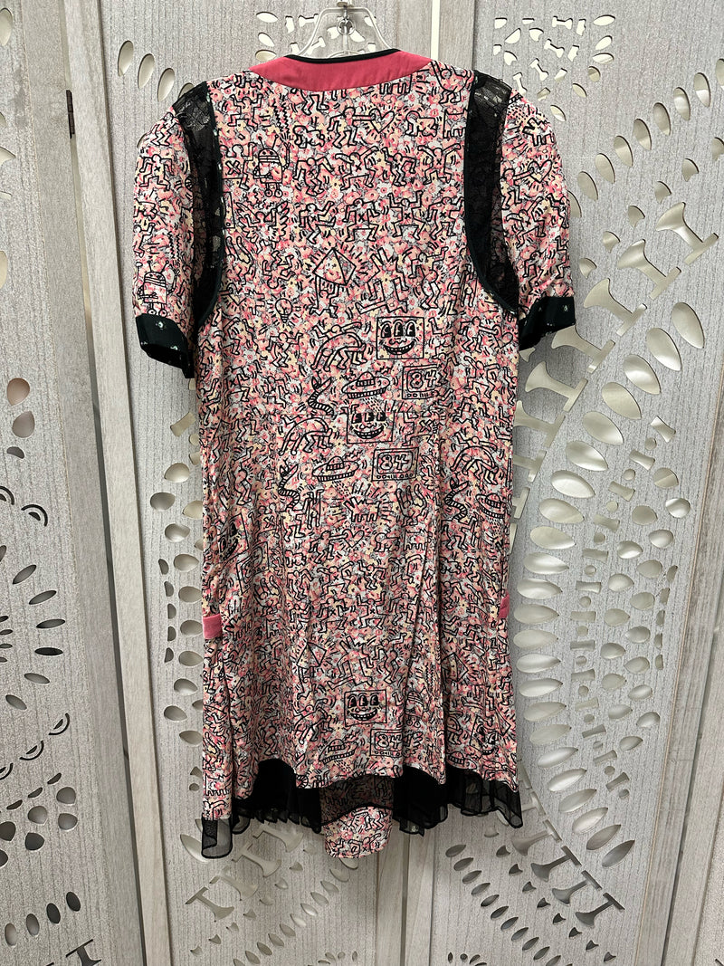 COACH Silk Pink/black/green Grafitti Size 8 Dress