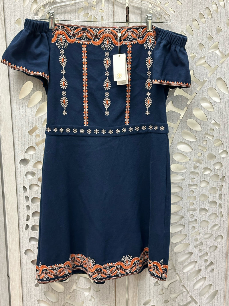 Tory Burch Cotton Navy Embroidered Size L Dress