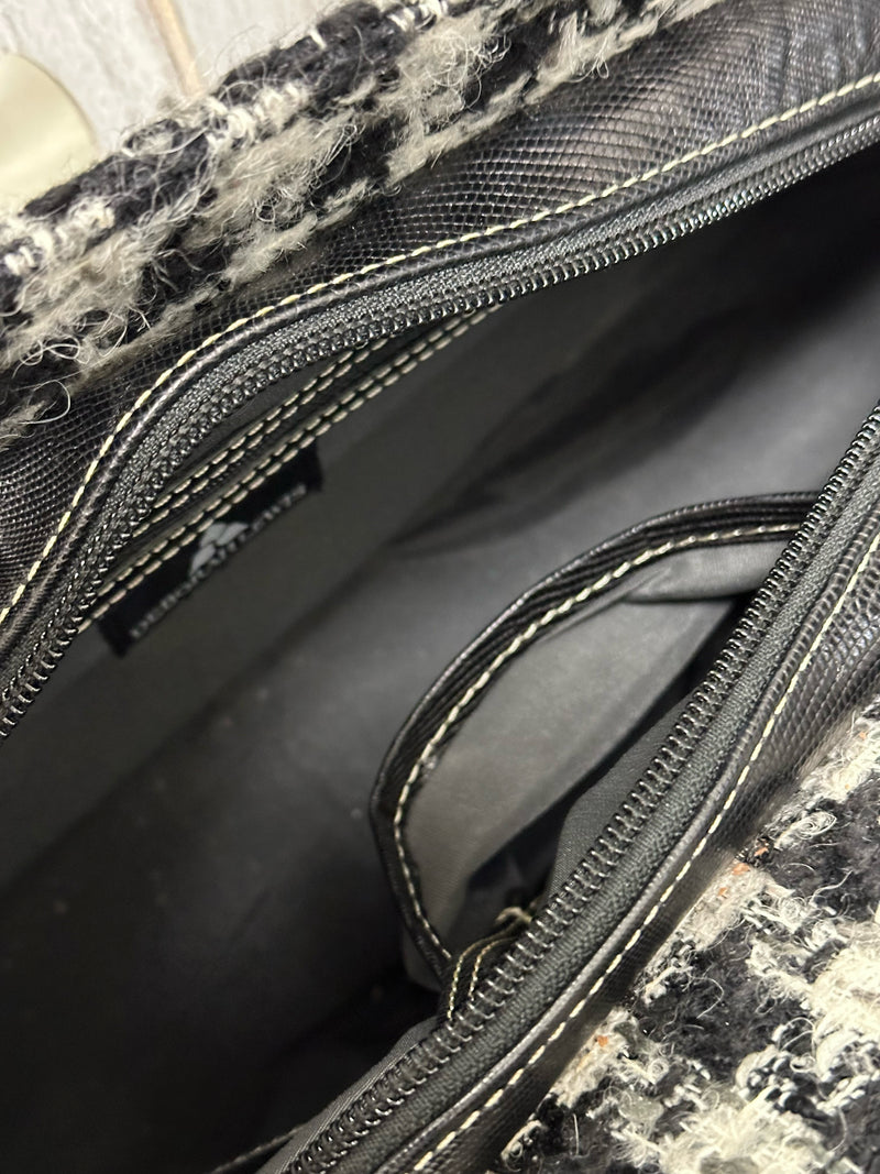 Deborah Lewis Leather/Tweed Black/White Tweed Handbag