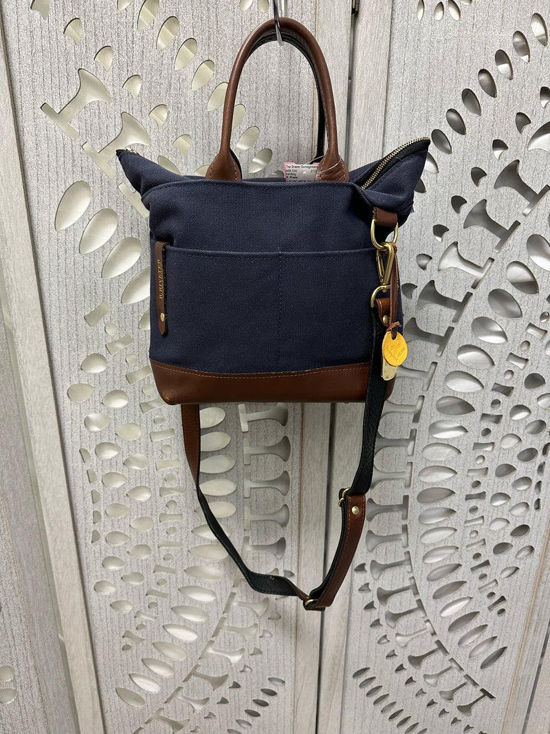 R. Riveter Canvas/Leather Navy/Brown Handbag